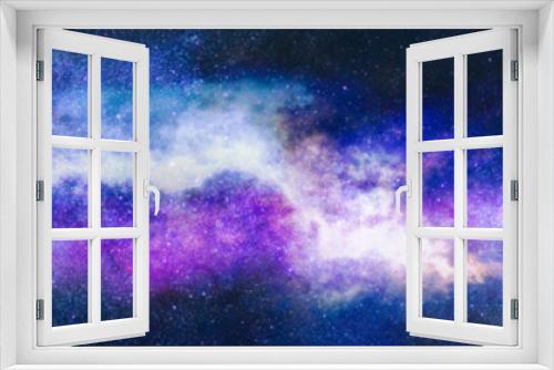 Fototapeta Naklejka Na Ścianę Okno 3D - Space scene with planets, Nebula, stars and galaxies. Panorama. Horizontal view for a glass panels (skinali). Template banner
