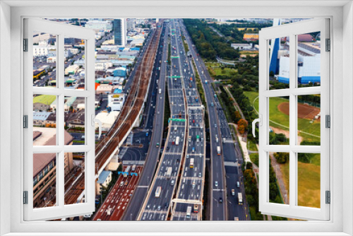 Fototapeta Naklejka Na Ścianę Okno 3D - Aerial view of an expressway bridge in Odaiba, Tokyo, Japan