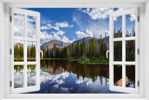Fototapeta Naklejka Na Ścianę Okno 3D - Nymph Lake with Lily Pads Sunset View, Rocky Mountain National Park, Colorado