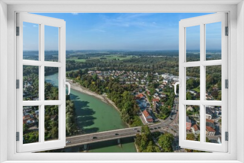 Fototapeta Naklejka Na Ścianę Okno 3D - Mühldorf am Inn - Ausblick auf die Inn-Schleife im Süden der Stadt