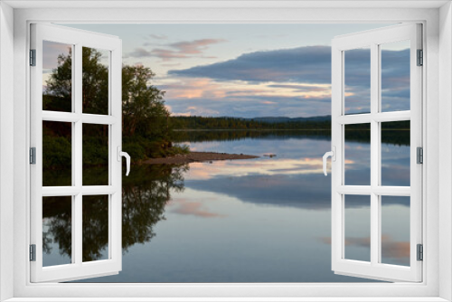 Fototapeta Naklejka Na Ścianę Okno 3D - River landscape with cloudy sky in the background