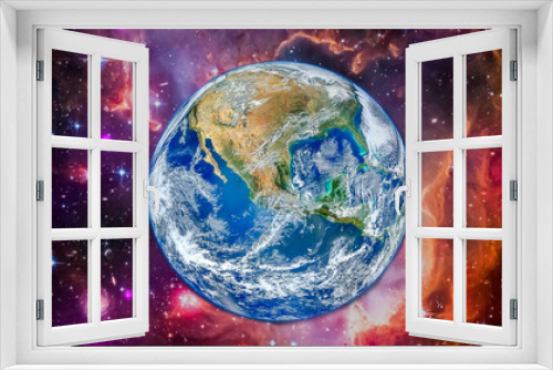 Fototapeta Naklejka Na Ścianę Okno 3D - Planet Earth in the space. Millions of stars in the background. Sci-fi background photo with copy space for text. Elements of this image furnished by NASA.