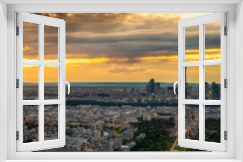 Fototapeta Naklejka Na Ścianę Okno 3D - Aerial sunset panorama of Paris with Eiffel Tower in the center. France
