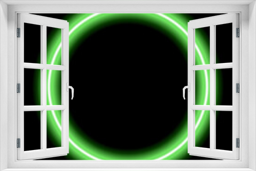 Fototapeta Naklejka Na Ścianę Okno 3D - Neon glowing frame, e-circle. Illuminated geometric shape. Sign, template design element. Bright multicolored circle with blank emptyspace inside