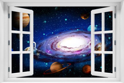 Fototapeta Naklejka Na Ścianę Okno 3D - Galaxy with stars and planets, illustration. Fantasy world