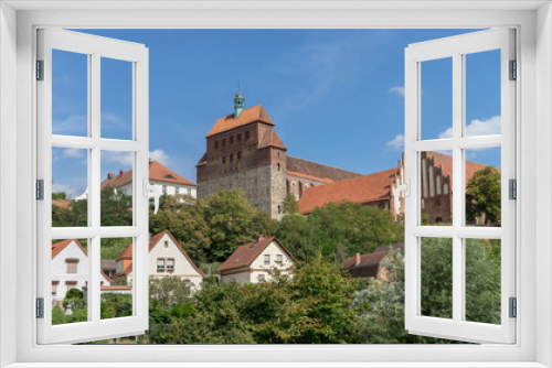 City view of Havelberg with medieval Sankt Marien Cathedral in Saxony-Anhalt, Germany