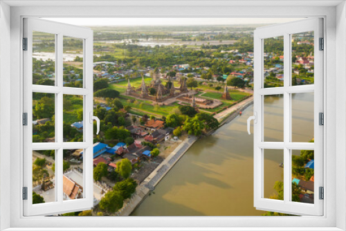 Fototapeta Naklejka Na Ścianę Okno 3D - Aerial view of Wat Chaiwatthanaram, famous ruin temple near the Chao Phraya river in Ayutthaya, Thailand