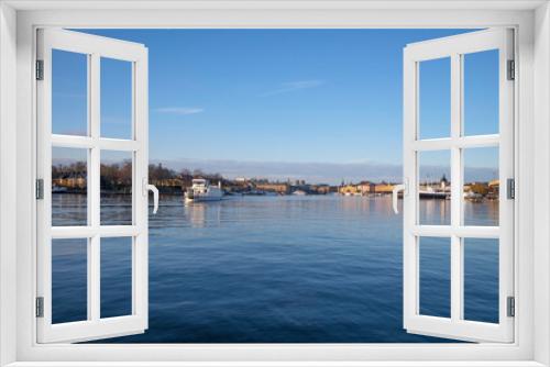 Fototapeta Naklejka Na Ścianę Okno 3D - Harbor ferry in the bay Ladugårdsviken a sunny winter day in Stockholm