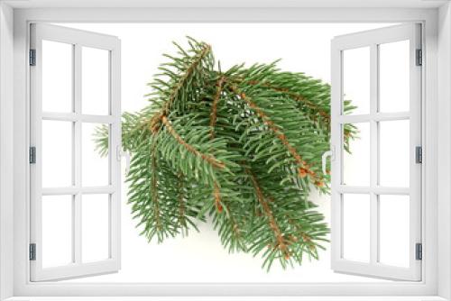 Fototapeta Naklejka Na Ścianę Okno 3D - Green Christmas branches on white background