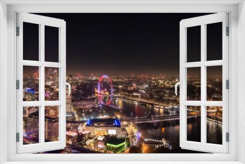 Fototapeta Naklejka Na Ścianę Okno 3D - Epic night aerial view of the London, River Thames, London Eye, Westminster. Panorama cityscape
