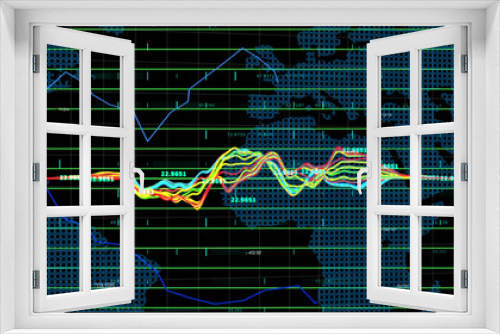 Fototapeta Naklejka Na Ścianę Okno 3D - Image of financial data processing over grid