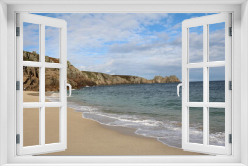 Fototapeta Naklejka Na Ścianę Okno 3D - Porthcurno beach at Atlantic ocean in Cornwall, England Great Britain