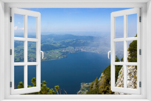Fototapeta Naklejka Na Ścianę Okno 3D - Lake Traunsee and Alps seen from Traunstein, Upper Austria, Austria