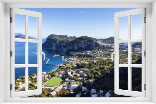Fototapeta Naklejka Na Ścianę Okno 3D - Touristic Town on Capri Island in Bay of Naples, Italy. Sunny Blue Sky.