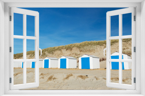 Fototapeta Naklejka Na Ścianę Okno 3D - Blue beach huts