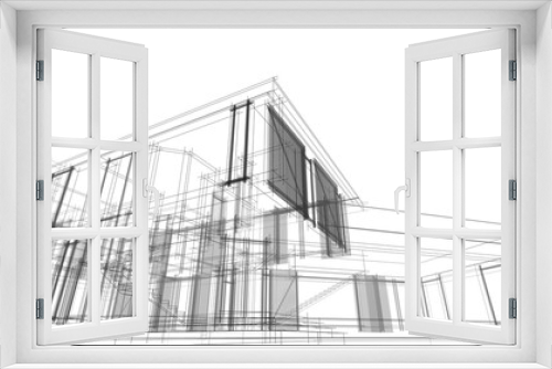 Fototapeta Naklejka Na Ścianę Okno 3D - house building sketch architecture 3d illustration