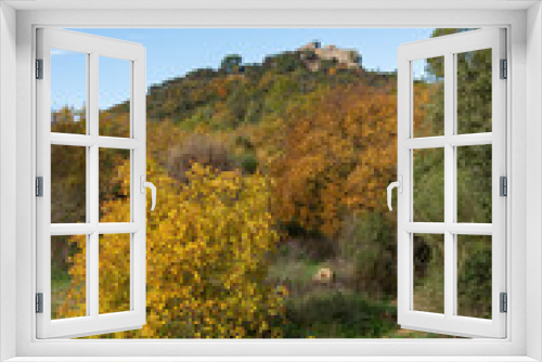 Fototapeta Naklejka Na Ścianę Okno 3D - Ruins of the castle of Castellas, over Rocbaron and Forcalquieret in Provence, France, under a nice cloudy sky in winter