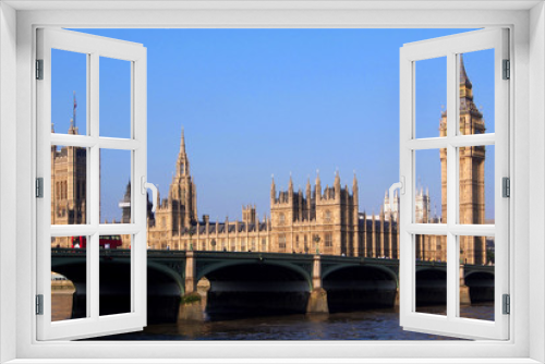 Fototapeta Naklejka Na Ścianę Okno 3D - London, Parliament Building and Westminster Bridge,