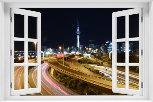 Fototapeta Naklejka Na Ścianę Okno 3D - Auckland city night with the Sky Tower on background