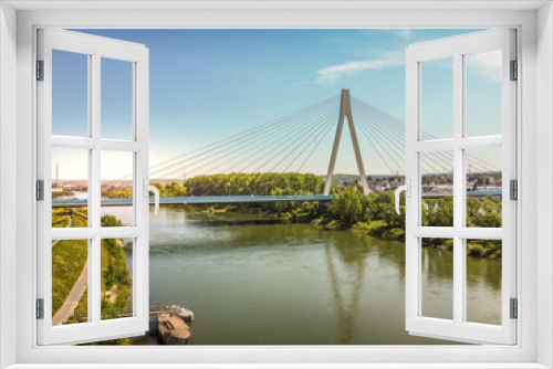 Fototapeta Naklejka Na Ścianę Okno 3D - Drohnenaufnahme Rheinbrücke Neuwied Rheinland-Pfalz