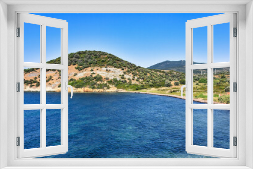 Fototapeta Naklejka Na Ścianę Okno 3D - A virgin bay in İzmir Foça. Aegean sea, mountains and natural vegetation of the Aegean covered with maquis. Antique Phokaia in Izmir