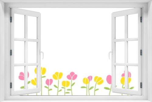 Fototapeta Naklejka Na Ścianę Okno 3D - tulips on white background at bottom of picture. Frame card with flowers. template for birthday, wedding, anniversary, Mother's Day greetings. Invitation to holiday with Copy space