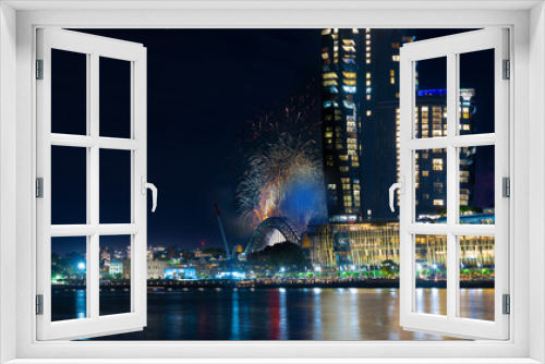 Fototapeta Naklejka Na Ścianę Okno 3D - Sydney Harbour Bridge New Years Eve fireworks, colourful NYE fire works lighting the night skies with vivid multi colours NSW Australia. Happy New Year. New Year Eve
