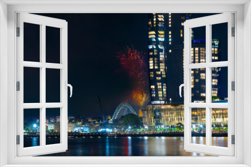 Fototapeta Naklejka Na Ścianę Okno 3D - Sydney Harbour Bridge New Years Eve fireworks, colourful NYE fire works lighting the night skies with vivid multi colours NSW Australia. Happy New Year. New Year Eve