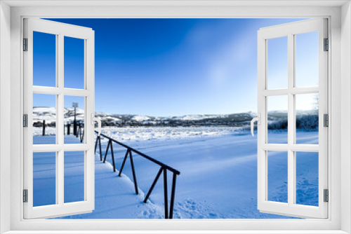 Fototapeta Naklejka Na Ścianę Okno 3D - Winter Canada Snow Peace River Frost Frosty Cold Perfect Day Blue Bird Sky