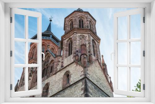 Fototapeta Naklejka Na Ścianę Okno 3D - Front with towers of St. John's Church in Goettingen, raised view