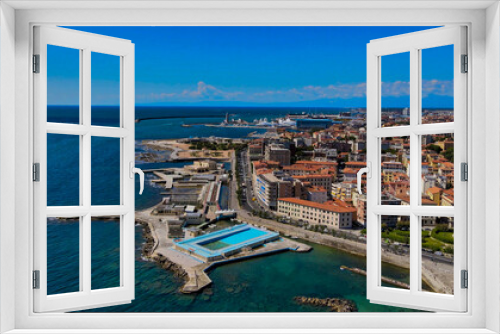 Fototapeta Naklejka Na Ścianę Okno 3D - Amazing aerial view of Livorno coastline, Tuscany