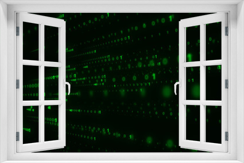 Technology binary code. Random falling digits on screen. Hacked software. Matrix sciense background. Big data analytics. 3D rendering.