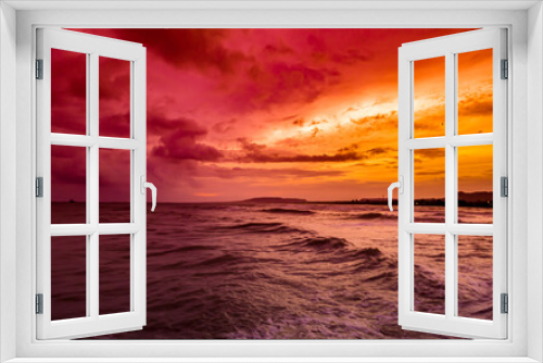 Fototapeta Naklejka Na Ścianę Okno 3D - sunset on the beach, Beautiful orange sky atmosphere on Seashore