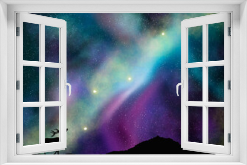 Fototapeta Naklejka Na Ścianę Okno 3D - Bautiful galaxy nebula sky with siluet deer