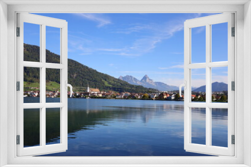 Fototapeta Naklejka Na Ścianę Okno 3D - Viewon the Lake Sarnen which is a lake in the Swiss canton of Obwalden