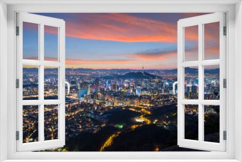 Fototapeta Naklejka Na Ścianę Okno 3D - South Korea landscapes. at Seoul City and Downtown skyline in Seoul, South Korea. sunrise sky