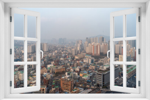 Fototapeta Naklejka Na Ścianę Okno 3D - Cityscape of Seoul capital of South Korea on a smoggy day