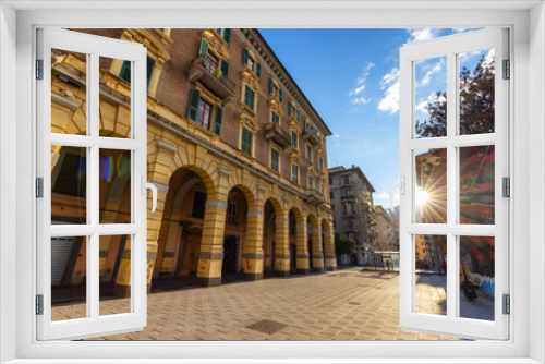 Fototapeta Naklejka Na Ścianę Okno 3D - Colorful Residential Apartment Homes in Downtown Streets of La Spezia, Italy. Sunny Morning