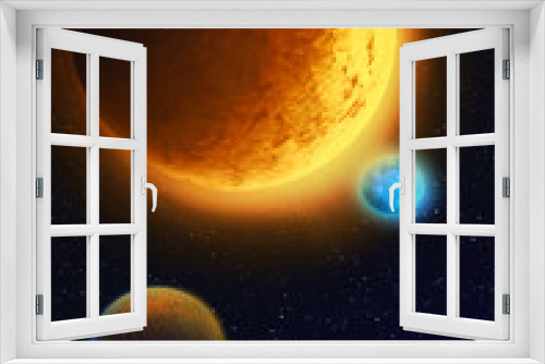 Fototapeta Naklejka Na Ścianę Okno 3D - different planets in space against the background of the sun