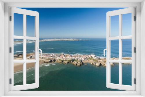 Fototapeta Naklejka Na Ścianę Okno 3D - Aerial view of the cliff coastline of Atlantic Ocean. Baleal, Peniche, Portugal.
