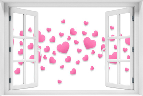 Valentine's day background with pink hearts like balloons on transparent background