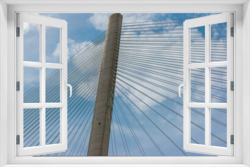 Fototapeta Naklejka Na Ścianę Okno 3D - Single tower and cables of the Queensferry Crossing over the Firth of Forth, Scotland