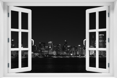 Fototapeta Naklejka Na Ścianę Okno 3D - Chicago Skyline at Night - Black and White