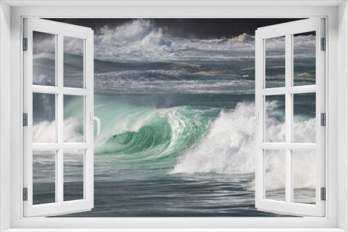 Fototapeta Naklejka Na Ścianę Okno 3D - Big breaking Ocean wave on a sandy beach on the north shore of Oahu Hawaii