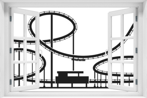 Fototapeta Naklejka Na Ścianę Okno 3D - Roller coaster ride black silhouette. Amusement park symbol