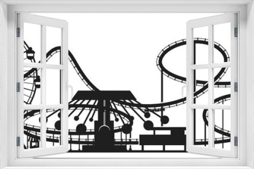Fototapeta Naklejka Na Ścianę Okno 3D - Entertaiment horizontal banner with black park ride silhouettes