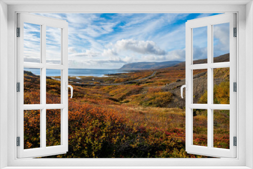 Fototapeta Naklejka Na Ścianę Okno 3D - Beautiful view of fjord with autumn colors in the Westfjords in Iceland, Europe, stock photo