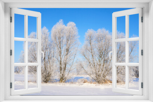 Fototapeta Naklejka Na Ścianę Okno 3D - Winter wonderland. White winter landscape. Snow-covered countryside.