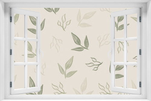 Fototapeta Naklejka Na Ścianę Okno 3D - Leaves and branches repeat pattern. Floral pattern design. Botanical tile. Good for prints, wrappings, textiles and fabrics.