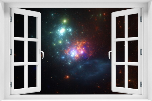 Fototapeta Naklejka Na Ścianę Okno 3D - Creation of the universe in space, the birth of planets and galaxies. Star clusters and nebulae in space. Collision of galaxies. 3d render